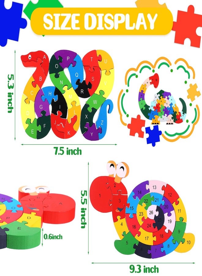 Yunsailing 4 Pcs Alphabet Jigsaw Puzzle Wooden Blocks Toys Alphabet Educational Toddler Puzzle Toys for Preschool Learning Party Favor Gift Learning(Snake, Dinosaur, Elephant, Snail) - Image 2